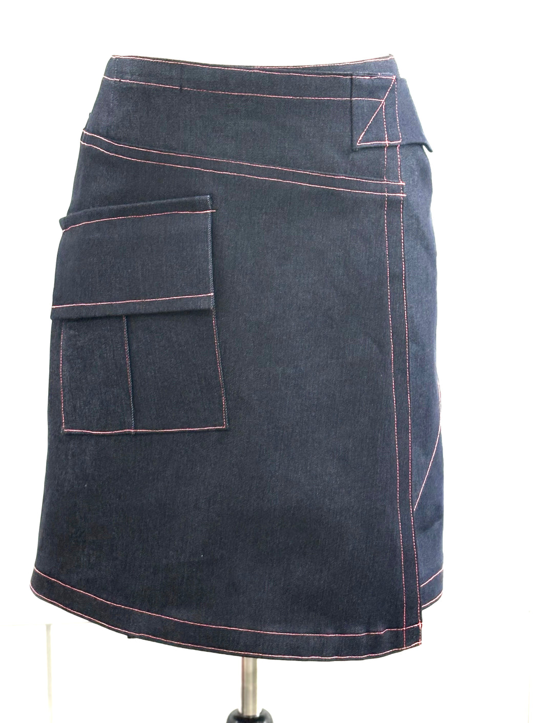 WRAP SKIRT KNEE LENGTH STRETCH DENIM