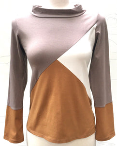 SCOPE TOP- taupe, cream, saffron $135.